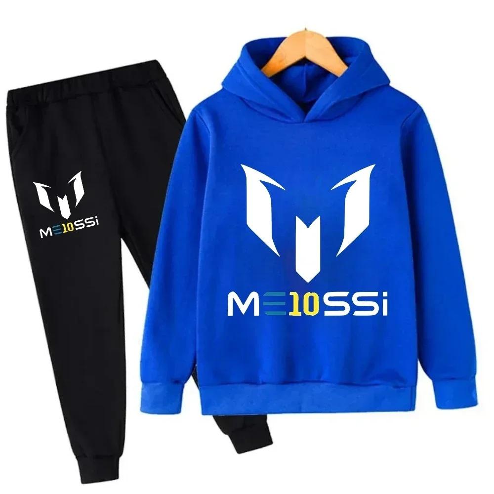 Herbst Winter Fußball Superstar Messi Aufdruck Kinder Kapuzenpullover 2er Set + Hosenanzug Jungen Mädchen Freizeit Mode Kinder Sweatshirts 140 black