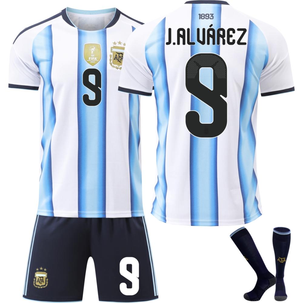 2026 FIFA Fussball-Weltmeisterschaft Argentinien Fußballtrikot für Kinder und Erwachsene J.ALUAREZ #9 XXXL