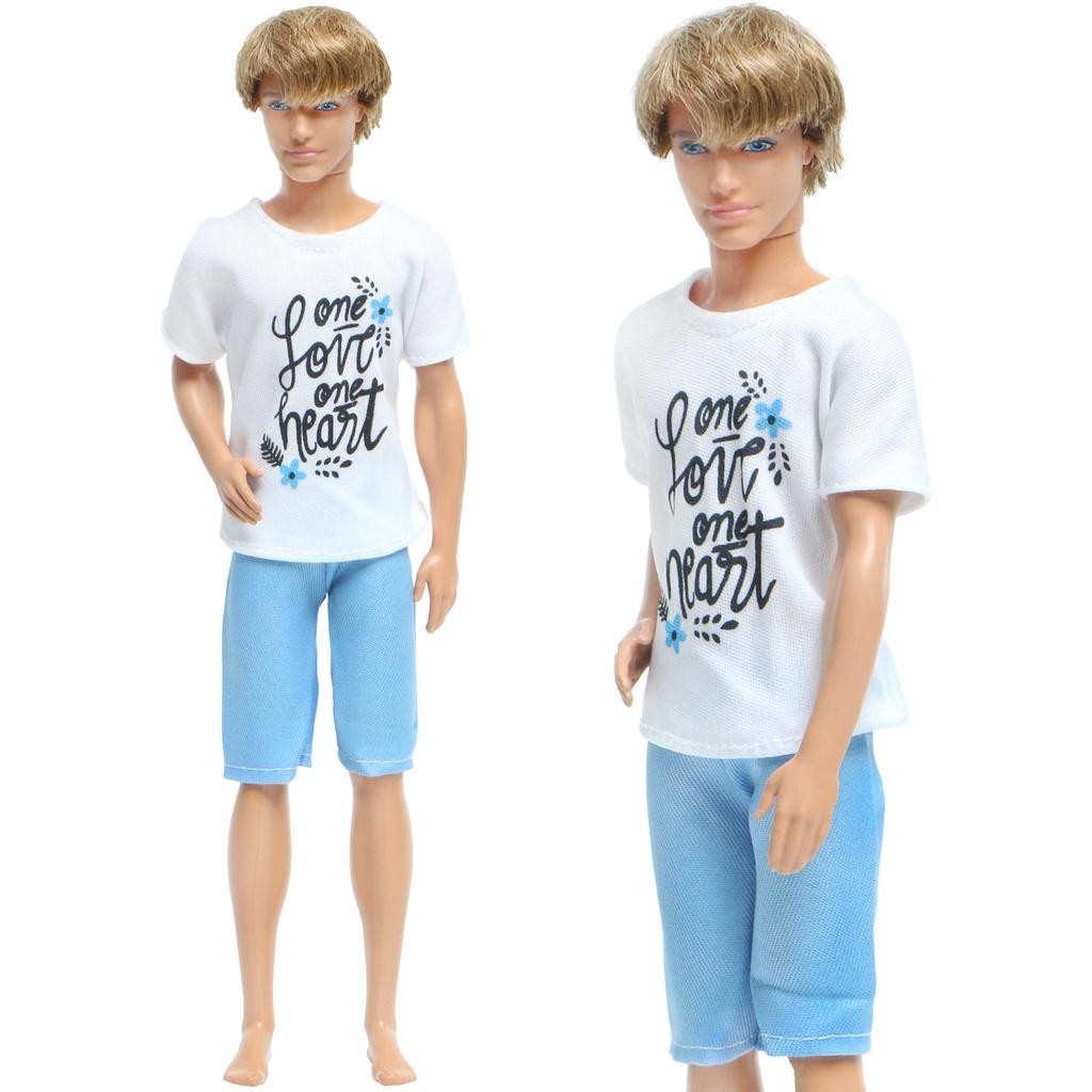 1 Set Puppen-Outfit für Ken-Puppen, Herren, Alltagskleidung, Mischung aus gestreiftem T-Shirt, Hemd, Hosen, Hosen, Shorts, Freizeitkleidung für Ken-Puppen, Kinderspielzeug-Zubehör weiß/blau