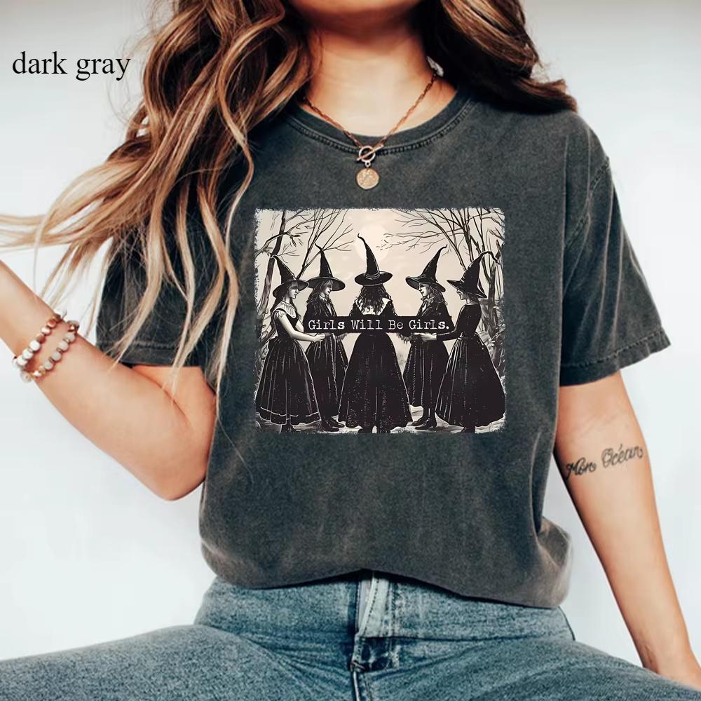 Vintage Girls Will Be Girls Hexenshirt Lustige Hexenshirts T-Shirts Halloween Damen Vintage Kleidung Witchy Vibes Grafik T-Shirts S