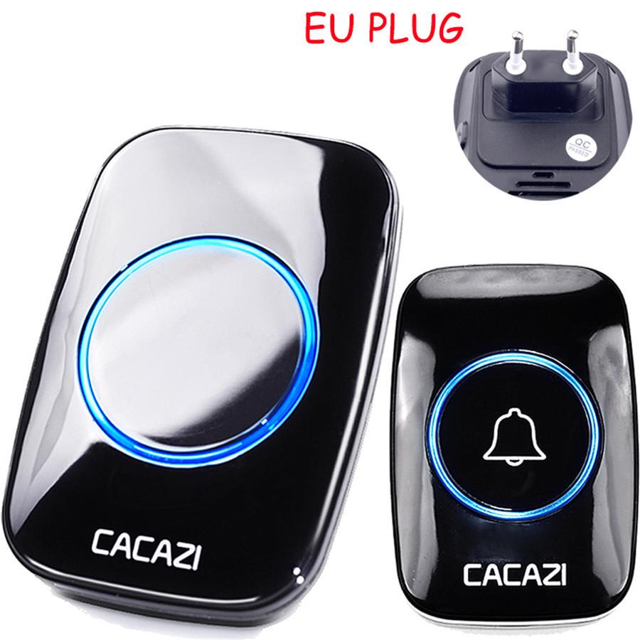CACAZI Drahtlose Türklingel, wasserdicht, 300 m, Fernbedienung, EU-Stecker, intelligente Türklingel, Batterie 1 button 1 receiver schwarz
