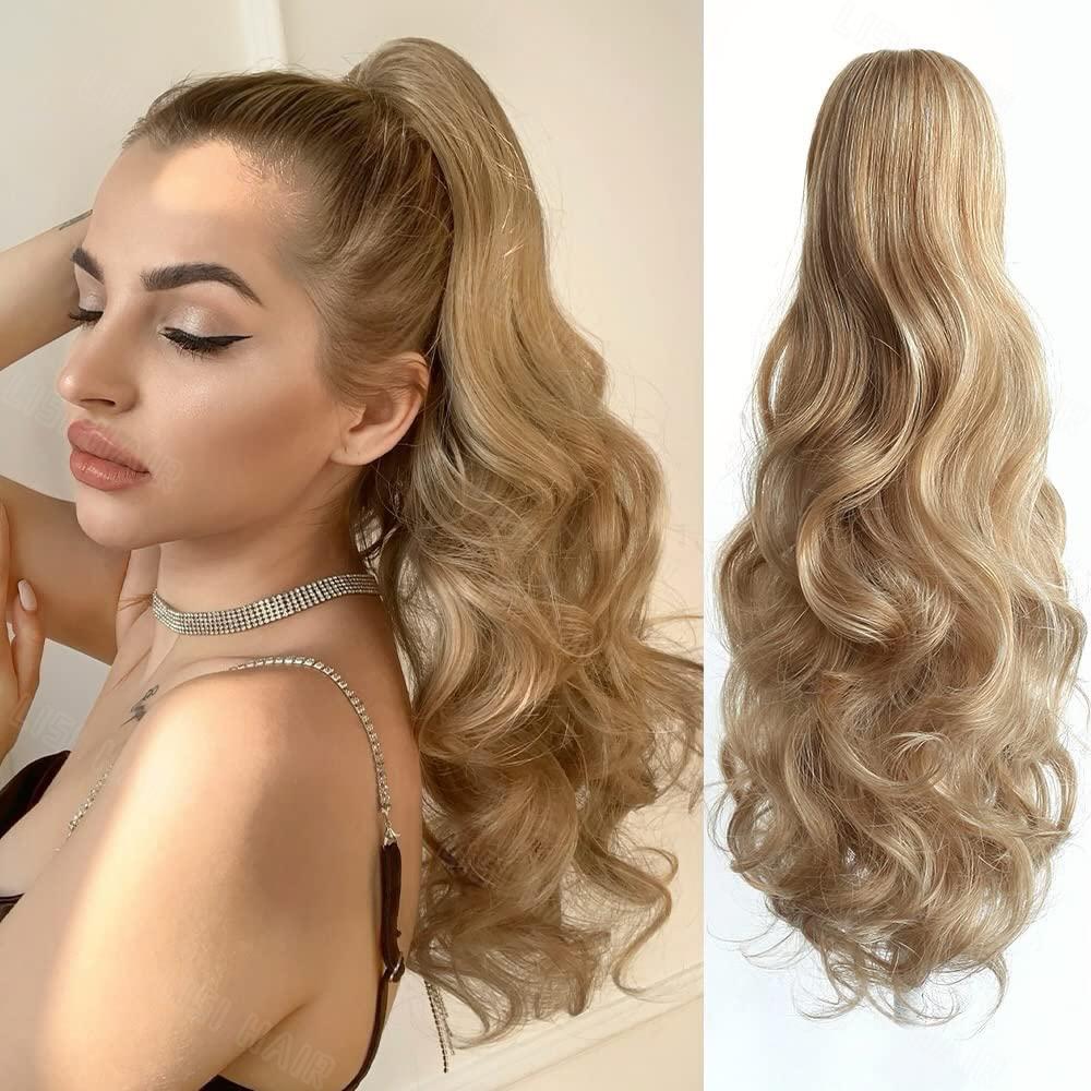 MISS WIG Synthetische lange Klaue gewellte lockige Pferdeschwanz-Perücke Extensions Clip täglich flauschiges Pferdeschwanz-Haarteil für Frauen 40cm