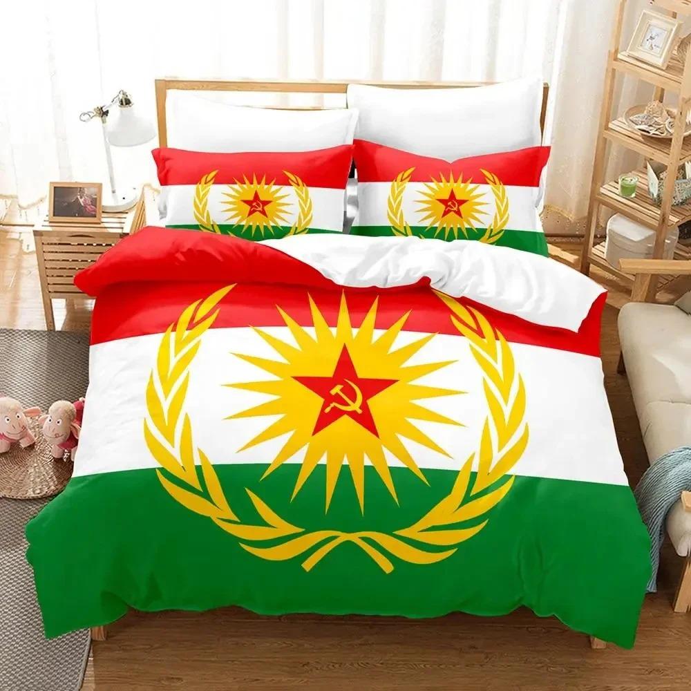 Bettwäscheset mit 3D-Druck und Kurdistan-Flagge, Bettbezug, Bettbezug, Kissenbezug, Bettdecke, Kingsize-Bett, Queensize-Bett, Jungen, Erwachsenenbettwäscheset AU Queen 210x210cm