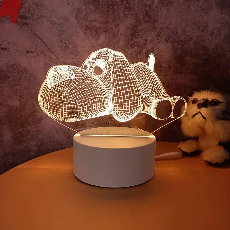 3D-Lampe, Acryl-LED-Nachtlichter, Bär, Dinosaurier, Kind, Nachtlicht, LED für Schlafzimmer, Dekoration, Weihnachtsdekoration, Hochzeit, Party, Gastgeschenke USB Warm Light weiße grau