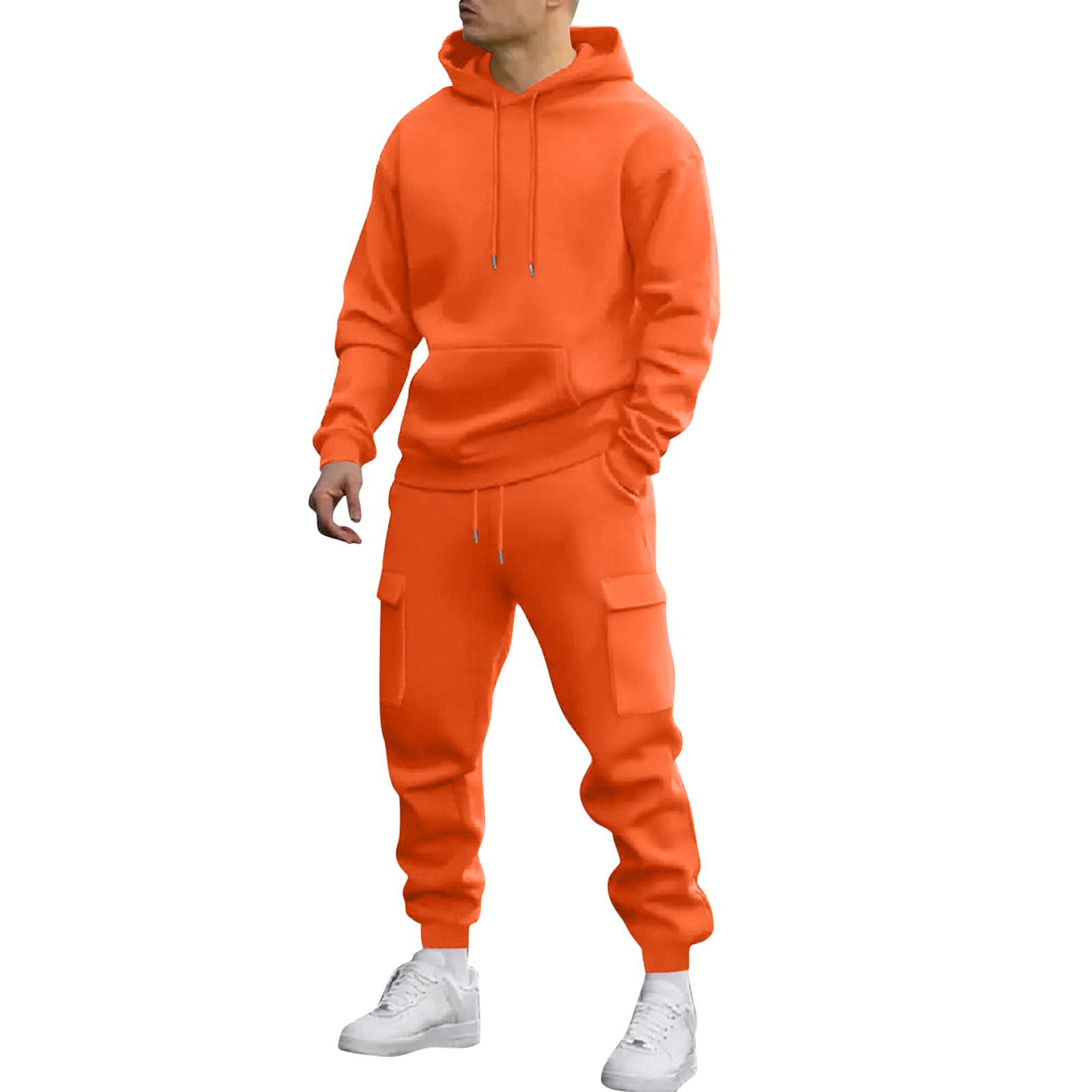 Herren Sweatshirt Anzug Herren Einfarbig Lässig Sportanzug Sweatshirt Anzug XXL orange