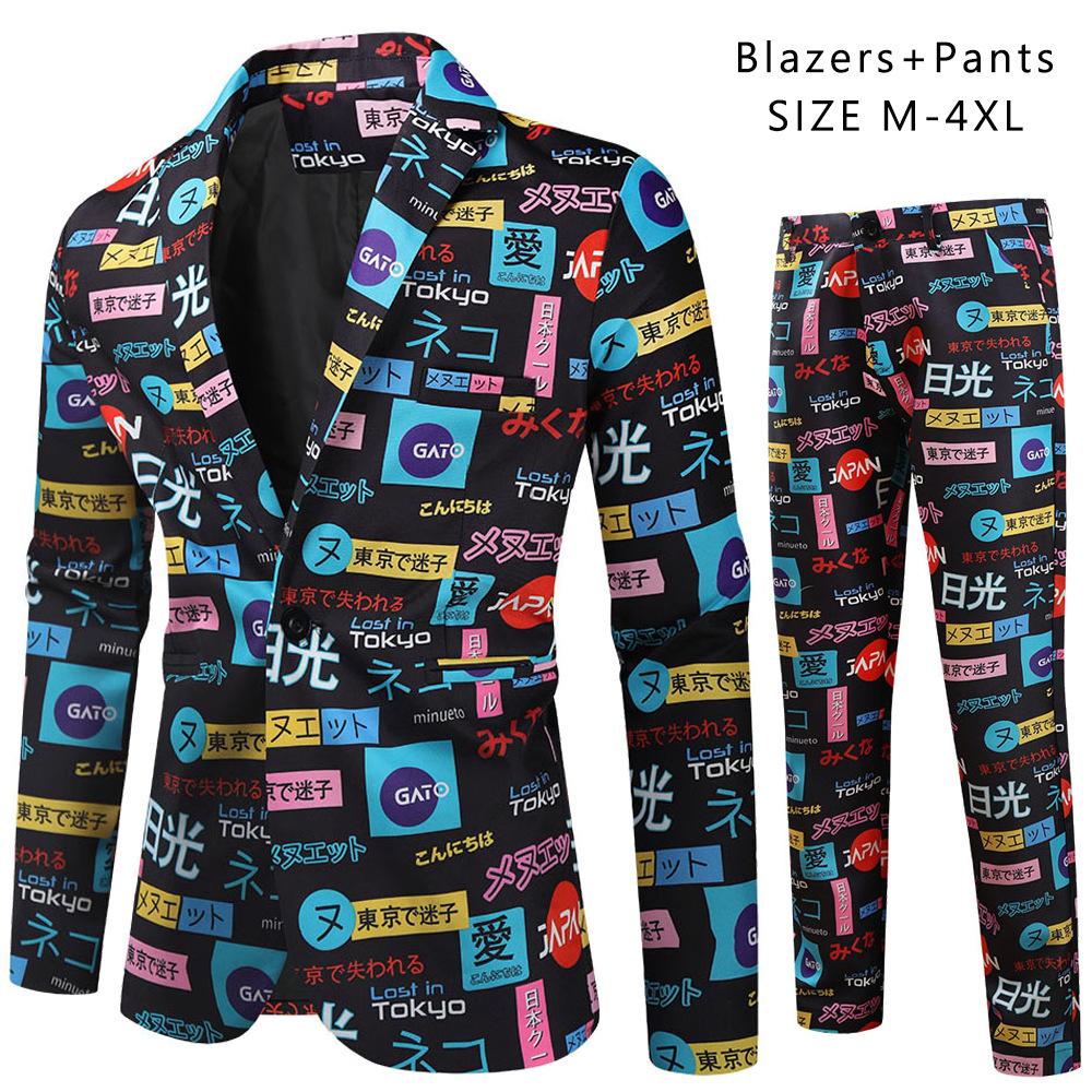 Frühling und Herbst Herren Casual Anzug Anzug Mode Herren Digitaldruck Anzug Zweiteiliges Set L