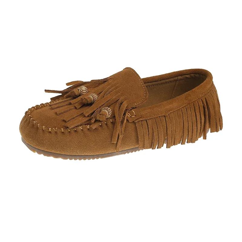 Flache Schuhe Luxus Sommer Alleskönner Flache Bohnenschuhe Zum Hineinschlüpfen Faule Damenschuhe Weiche Sohlen Flacher Ausschnitt Retro Quaste Damenschuhe 40 braun