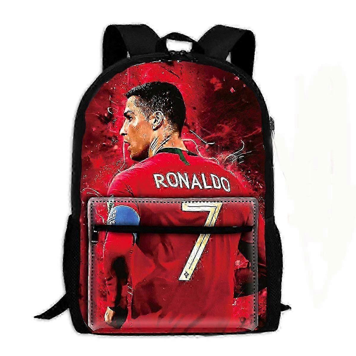 Ronaldo CR7 in Roter Schultasche Rucksack Schüler Buchertasche Lässiger Tagesrucksack für Mädchen Jungen