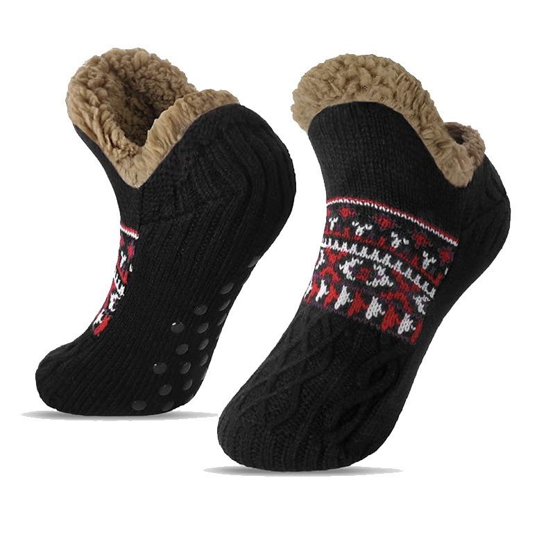 Neue Winter Bodensocken Hause Warme Frauen Männer Socken Schnee Socken Schlaf Teppich Socken Hausschuhe Socken Männer Rutschfeste Yoga Socken 43-45 schwarz