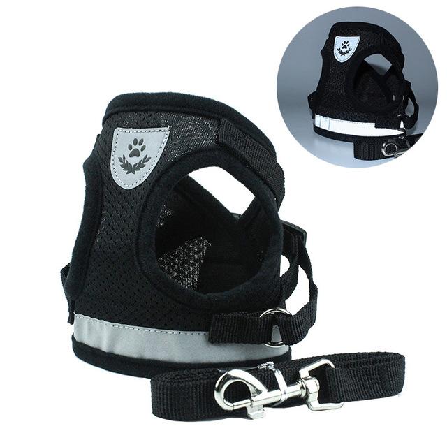 Reflektierendes Sicherheitsset für Hundegeschirr und Leine für kleine und mittelgroße Hunde, Katzengeschirre, Weste, Welpen-Brustgurt XS schwarz