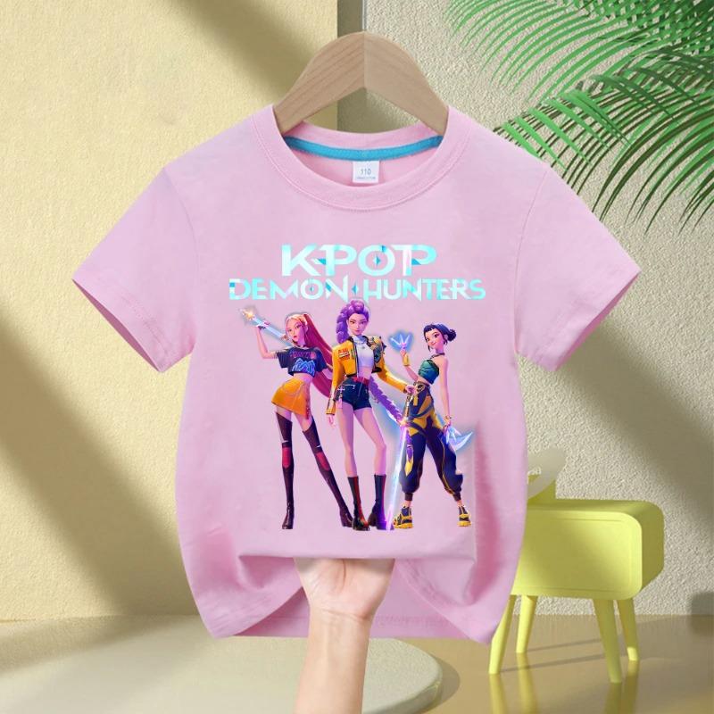 2025 Film Rundhals Cartoon Mädchen Jungen T-Shirt Kinder T-Shirt KPop Dämonenjäger Print Mode Lässige Oberteile Lässige Baby Mädchen Kleidung 120cm