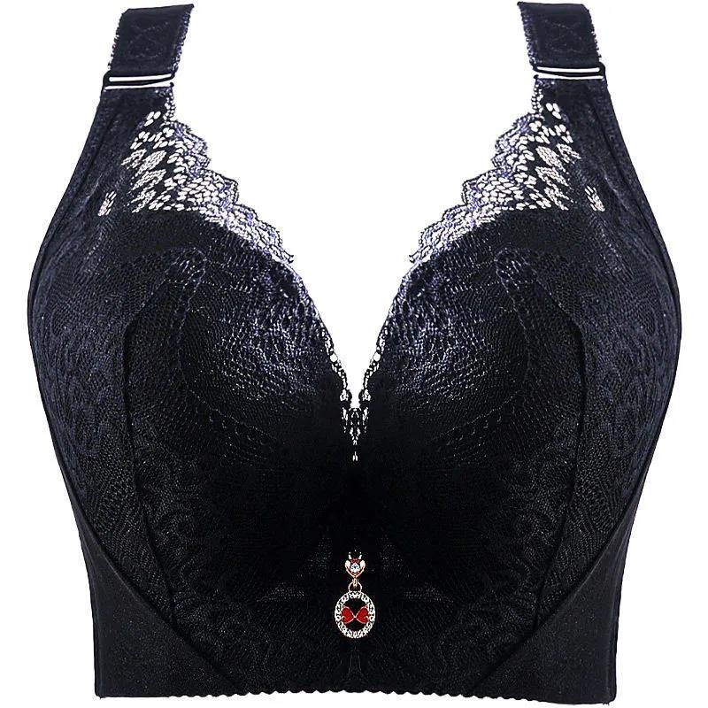 Sexy Vollständige Abdeckung Bhs Plus Größe Bügel frauen Büstenhalter Push-Up Büstenhalter Spitze Bh Weibliche Dessous CDE Cup 48/110C schwarz