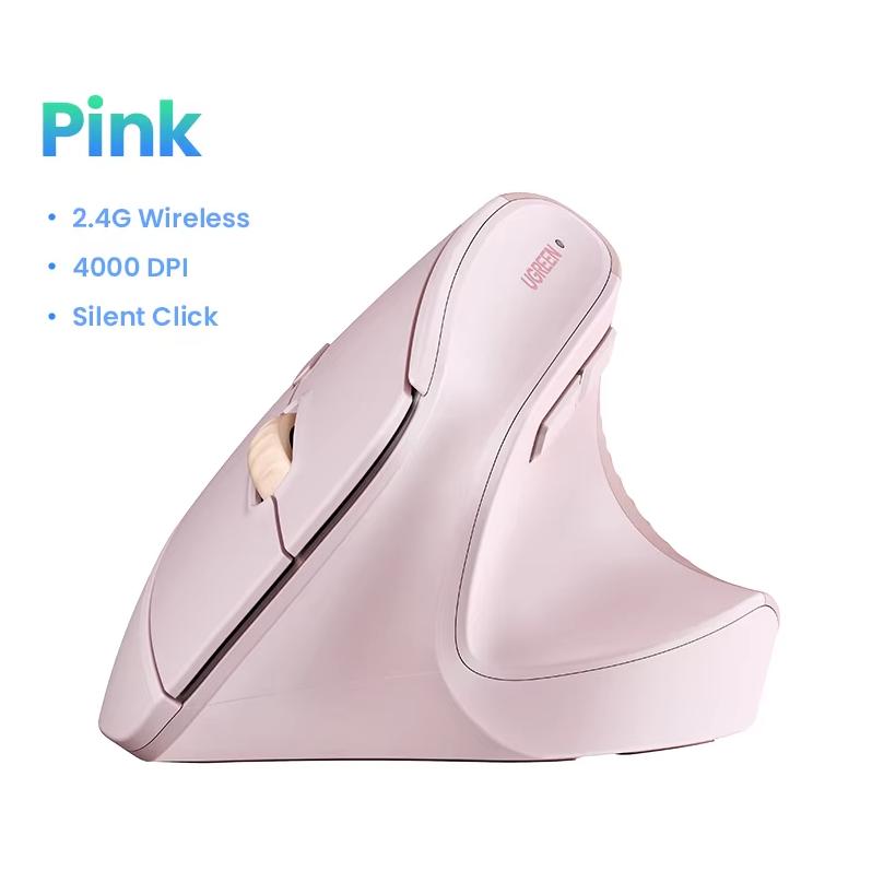 UGREEN Ergonomische Maus Kabellose Bluetooth Vertikale Maus Vertikaler Griff Stereoskopische Maus Licht und Sound Büromaus rosa