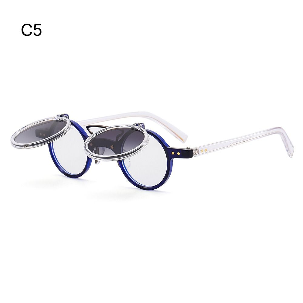 Beliebte Klassische Steampunk Klappbare Sonnenbrille Brille Vintage Nieten Kleine Runde Sonnenbrille Doppel-Schicht Klapp-Linse Punk Brille UV400 white