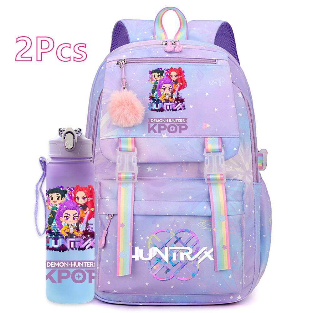 2 Stück/Set Niedlicher Anime Kpop Aufgedruckter Rucksack 750 ml Wasserflasche Große Kapazität Reisetasche für Teenager Mädchen Junge Schultasche Kindergeschenk Rucksack