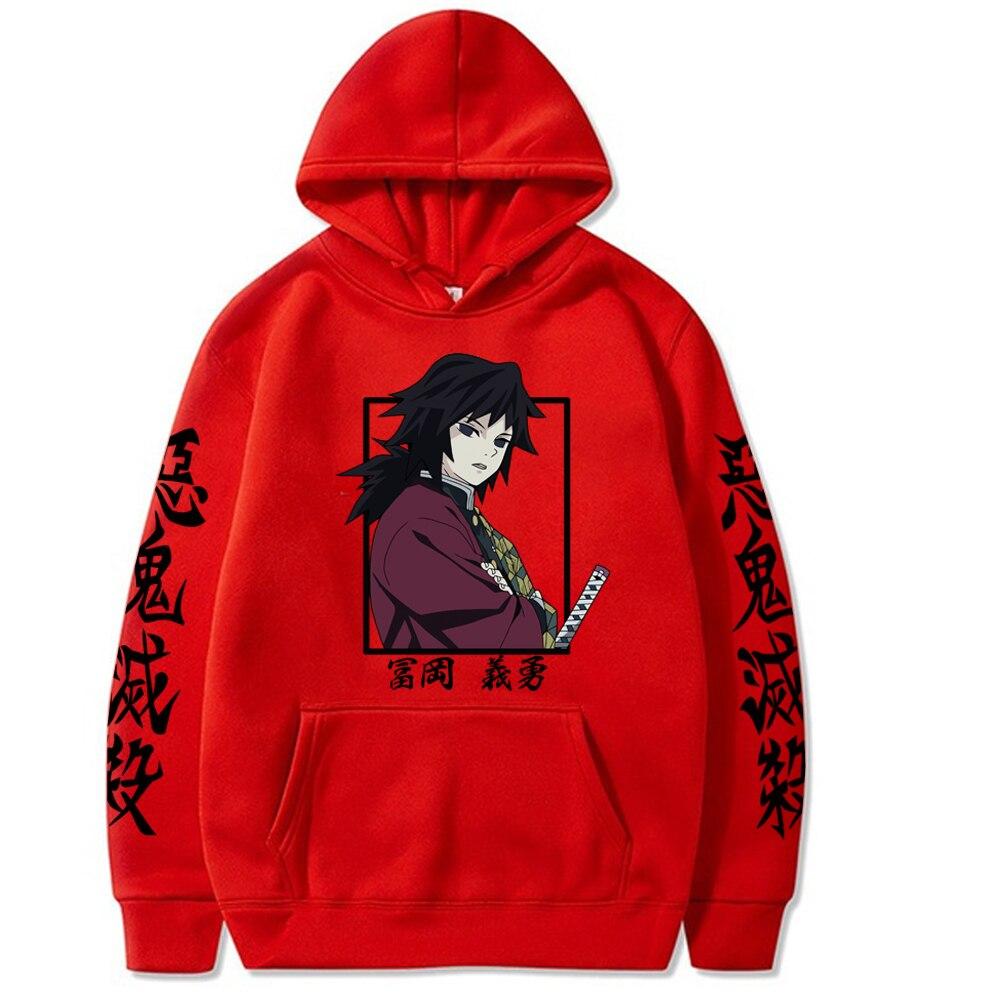 Mann Frau Mode Pullover Tops Anime Demon Slayer Tomioka Giyuu Anime Hoodie Mode Winter Jogging Sweatshirt XS rot