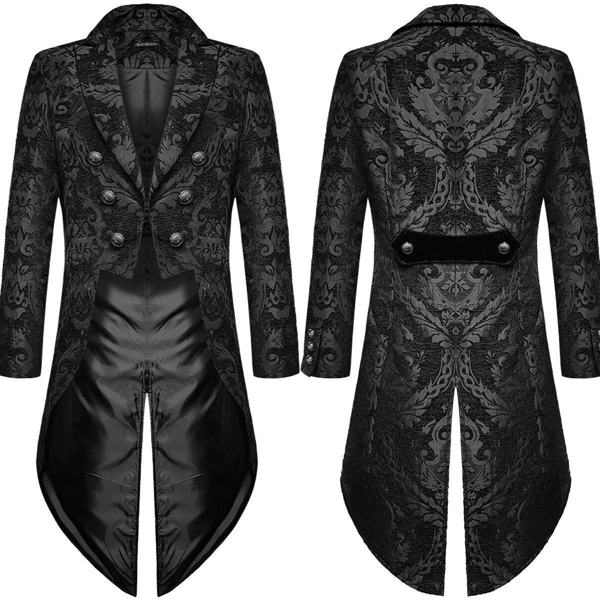 Herren Viktorianischer Mantel Kostüm Schwarz Smoking Halloween Cosplay Kostüm Frack Gothic Steampunk Trenchcoat XS schwarz