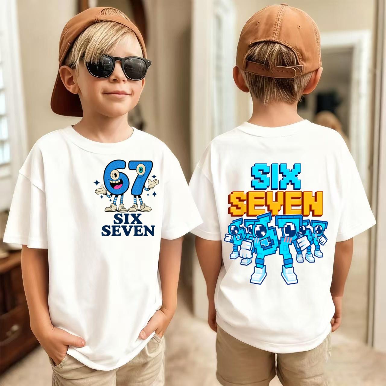 67 Meme T-Shirt für Kinder Lustiger Digitaldruck Sommer Kurzarm Shirt Lockere Bequeme Oberteile Streetwear Mode Kinderkleidung 120
