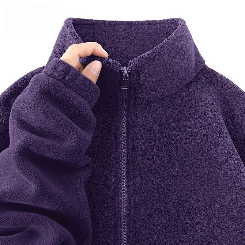 High-End Polarfleece-Jacke Lässig Verdickt Doppelseitiges Fleece Herren und Damen Stehkragen Hübsch Allround Übergröße Jacke XXL violett
