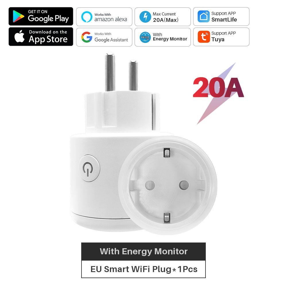 20A Tuya Smart Plug Smart Home EU Wifi Steckdose mit Power Monitor Smart Life APP Funktioniert mit Google Assistent Alexa sprach Steuerung EU Plug