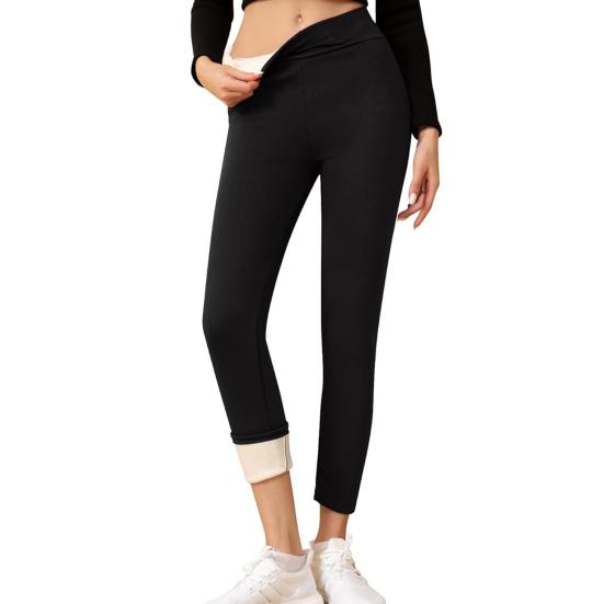 Winter-Leggings mit Fleece-Futter für Damen, Thermo-Strumpfhose, einfarbig, extra dick, mit Fleece-Futter S schwarz