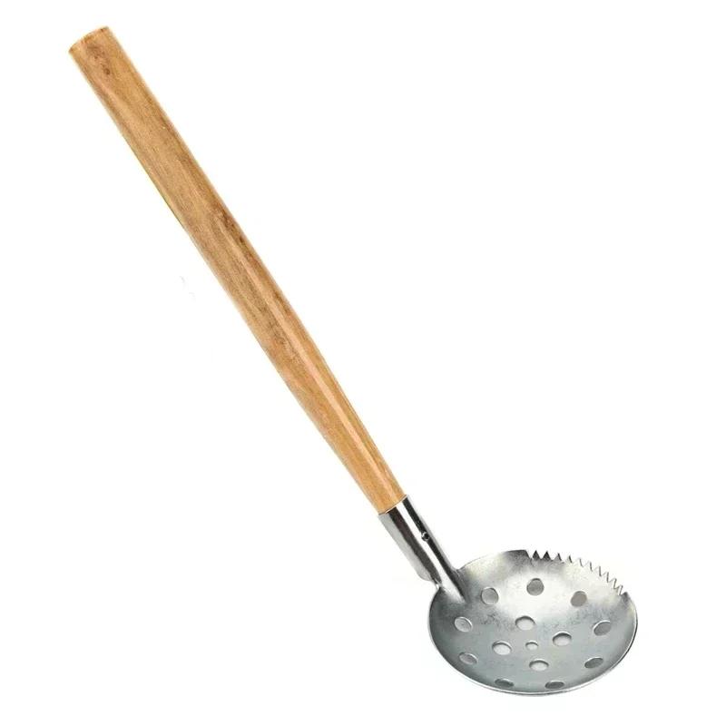 Winter Eisbrechende Angelausrüstung mit gezahntem Eisen Langstiel Holzhandgriff Eisschaufel Outdoor Multifunktionswerkzeug Zubehör A