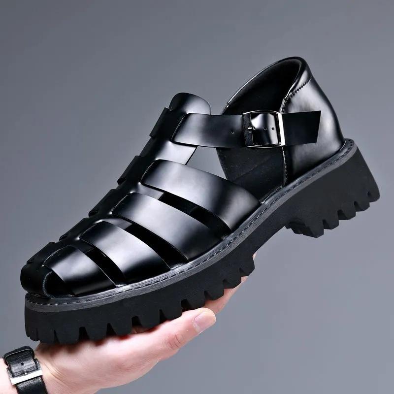 Mode Mode Neue Designer-Plateausandalen für Herren 2025 Sommer Schnalle Leder Kleidsandale Schuhe Mann Übergröße Schwarz Sandalias Hombre 48