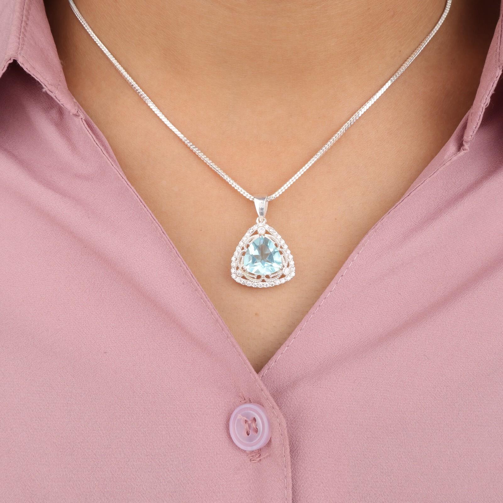 Himmelblauer Topas Edelstein 925 Gestempeltes Silberschmuck Stilvoller Zirkonia Anhänger 0.99  CZP-8-11