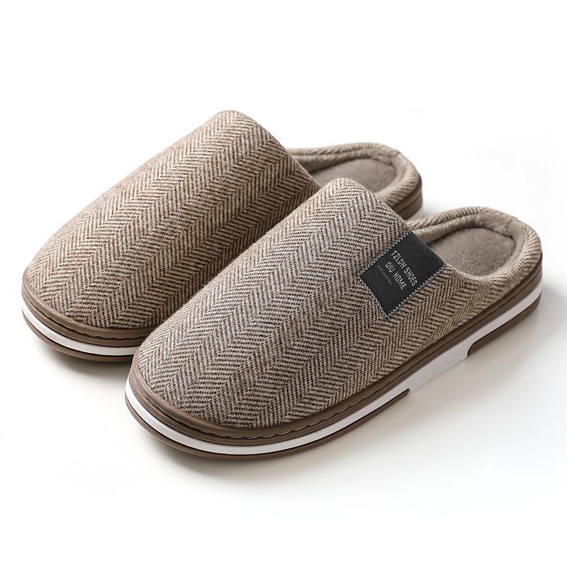 Mode Herren Baumwollpantoffeln Zuhause Rutschfest Zuhause Innen Heimtextilien Halbpaket Ferse Baumwollschuhe Winter 44-45(fit 43-44) braun