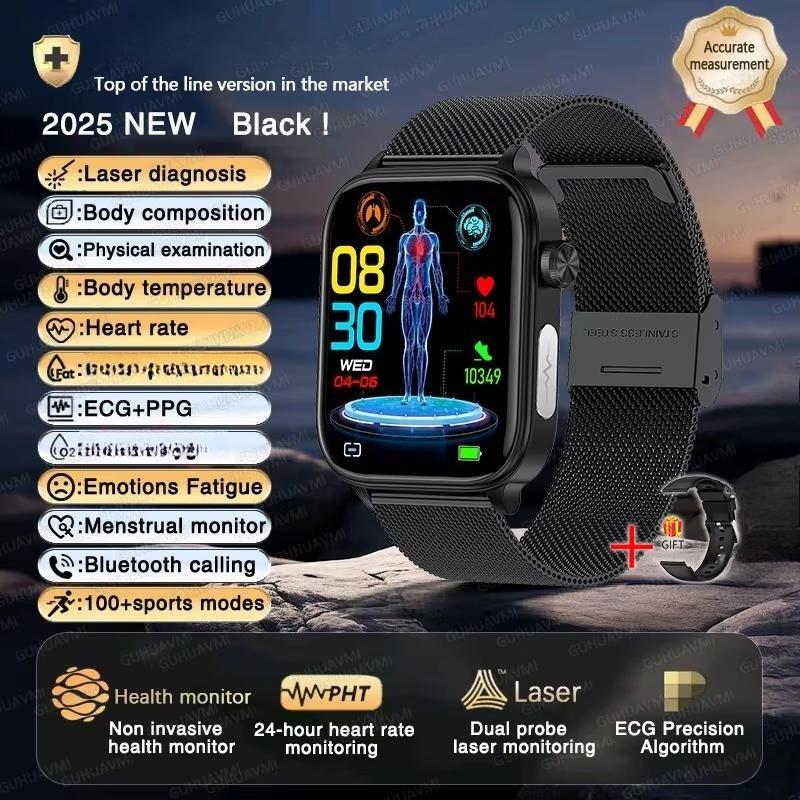 2026 Neue Smartwatch EKG+PPG Gesundheitsdiagnose Herren Damen Uhr Blutdruck Smartwatch Black-Mesh-Belt