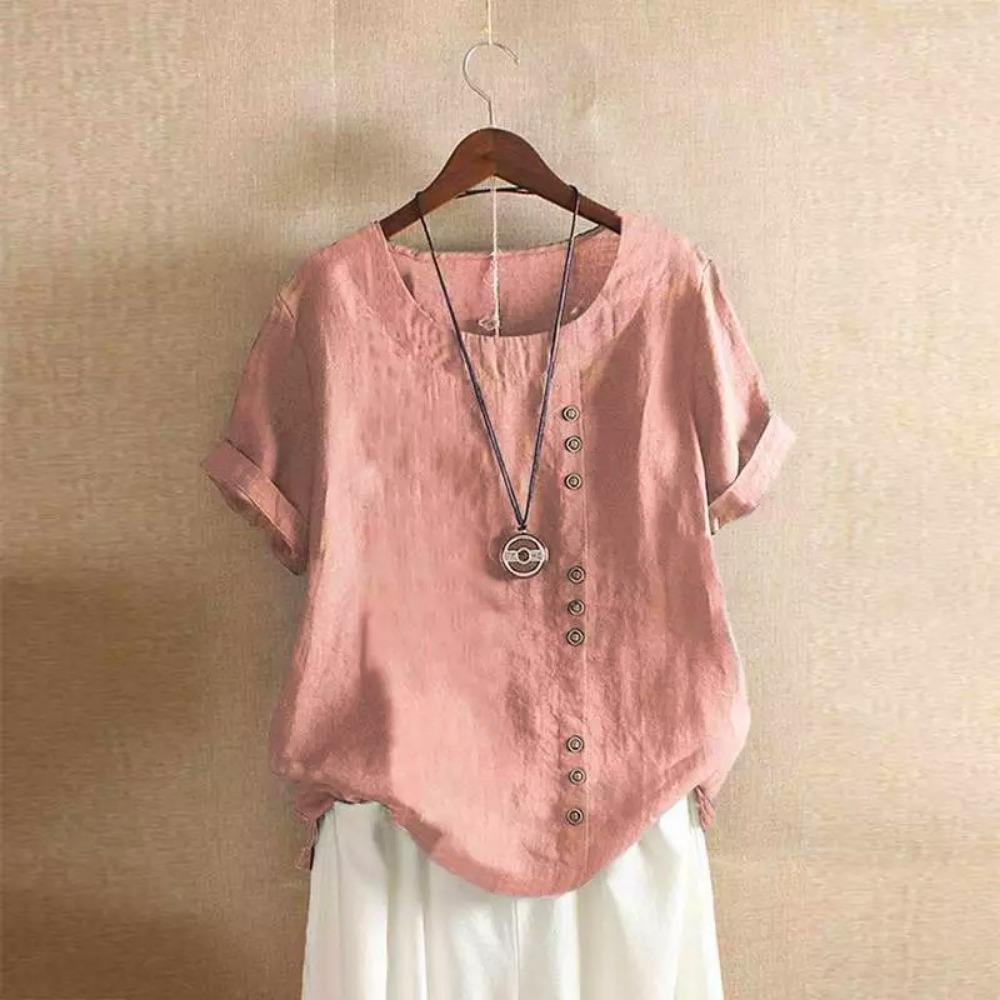 GMXIA Damenmode, lässig, Sommer, einfarbig, bedruckt, kurzärmelig, O-Ausschnitt, Blusen und Hemden XXXXXL rosa
