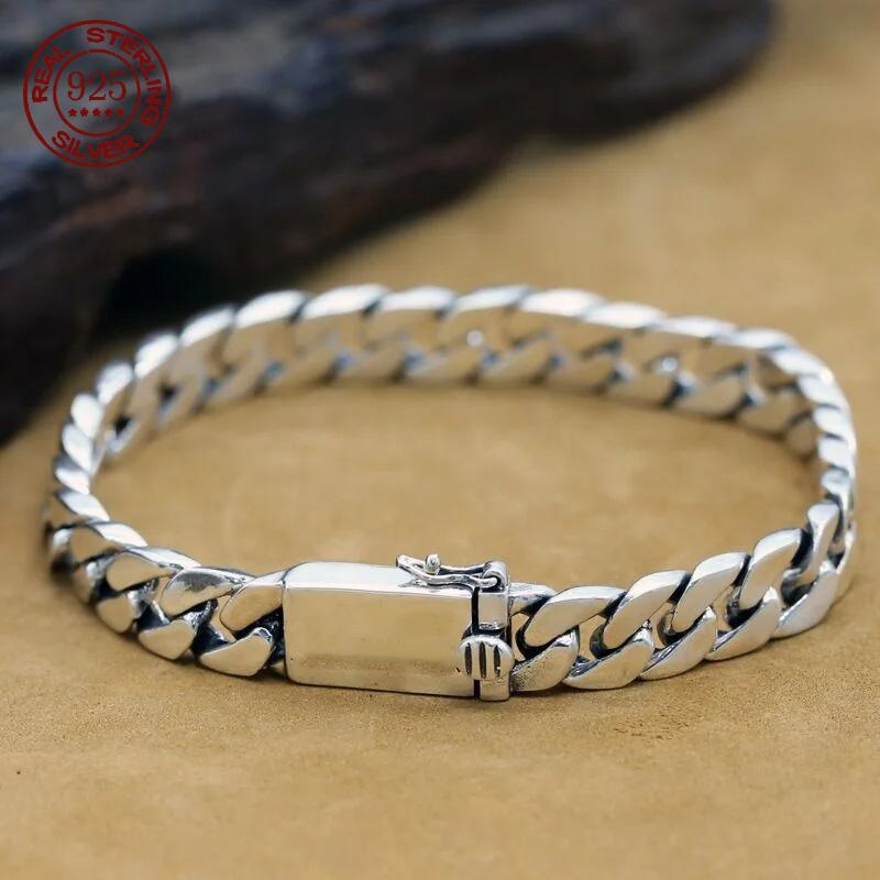100% S925 Sterling Silber Armband 8MM Punk S925 Silber Schmuck Nie Verblassen Tragen zertifikat Männer Frauen Schmuck Geschenke 20cm