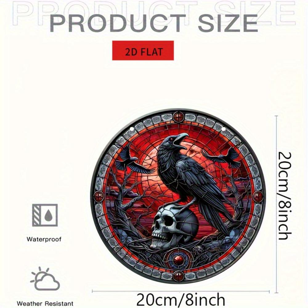 2D Flacher Halloween Eule Sonnenfänger - Rabe und Totenkopf Muster Rundes Acryl Fensterornament für Zuhause, Hof oder Halloween Party Geschenke