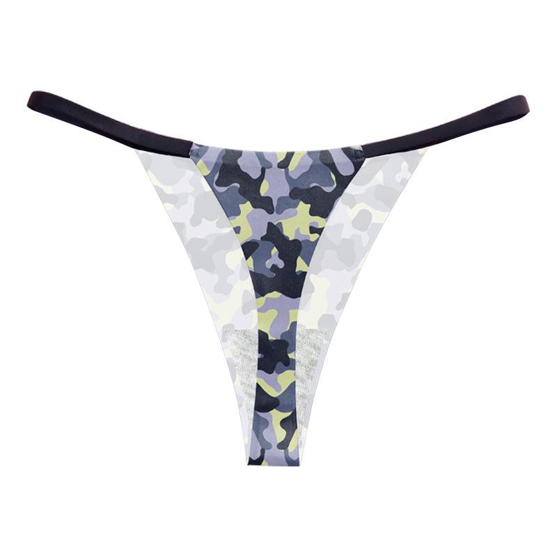 Damen Nahtloser Tanga Bedruckt Dünner Träger Sexy Europäischer und Amerikanischer Stil Tanga Bikini Camouflage Damen Sexy Unterwäsche XL violett