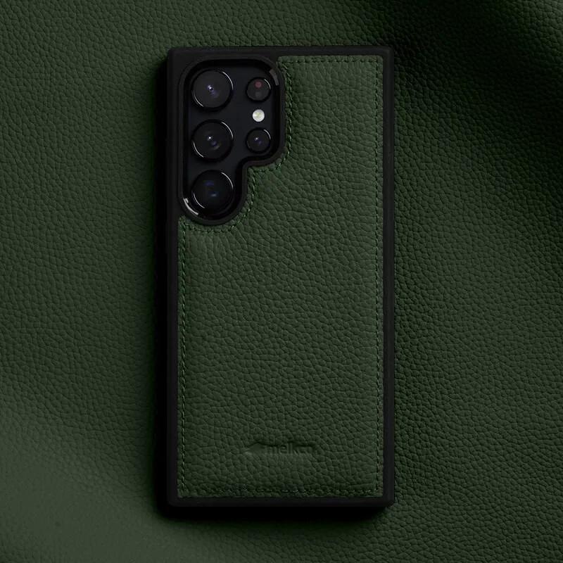 Melkco 100% Echtes Leder Case für Samsung Galaxy S23 S24 S25 Ultra Plus Premium Luxus Hülle Rindsleder Business Handyhüllen for S24 Plus grün