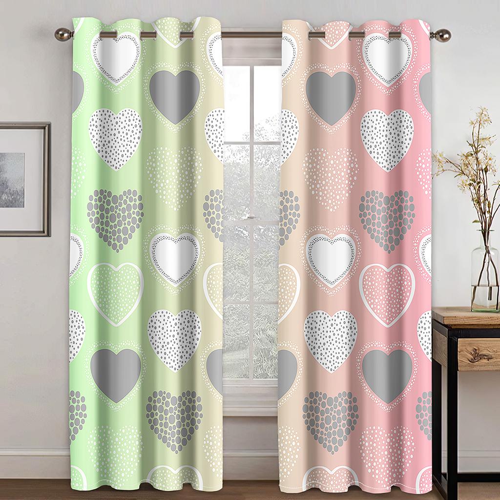 3d vorhänge liebe muster bunte rote pfirsich herz vorhänge balkon wohnzimmer fenster dekorative vorhänge 2 panels 50W130H(CM)X2PCS&Hook