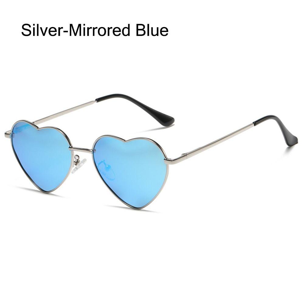 Vintage Metallrahmen Ausgefallene Accessoires Herz Sonnenbrille 90er Jahre Brille Herzförmige Sonnenbrille Shades Silver-Mirrored Blue