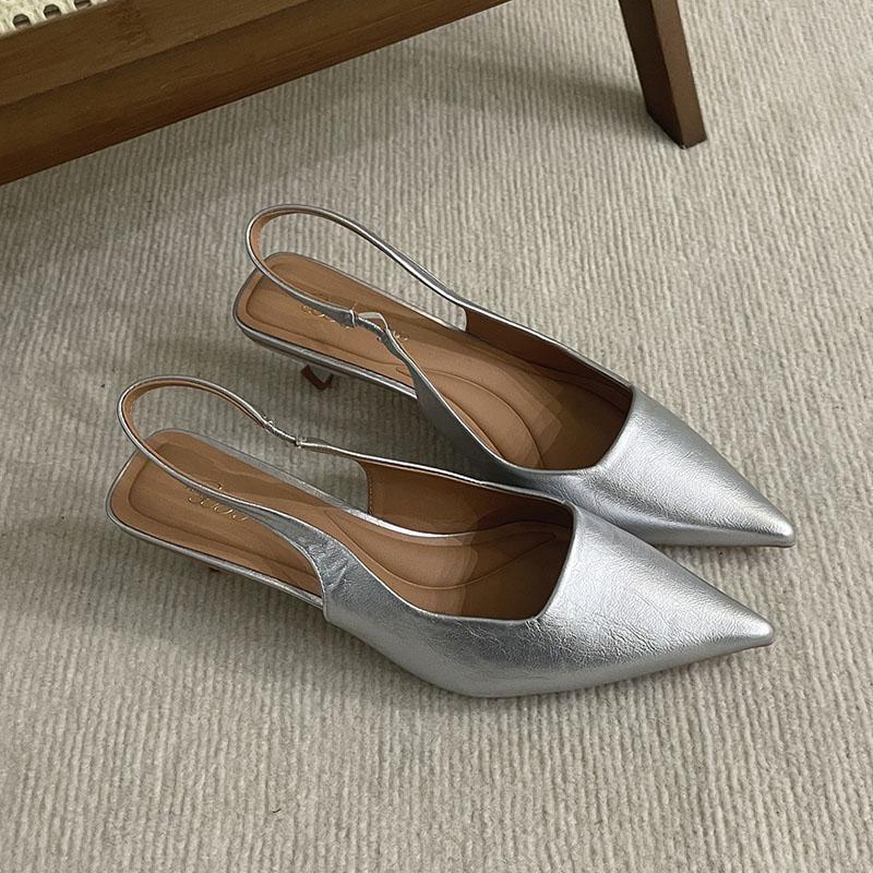 Mode Damen Slipper Schuhe Flache Damen Niedriger Absatz Sandalen Schuhe Mode Spitzschuh Damen Absatzsandalen Pumps Schuhe 35 silber
