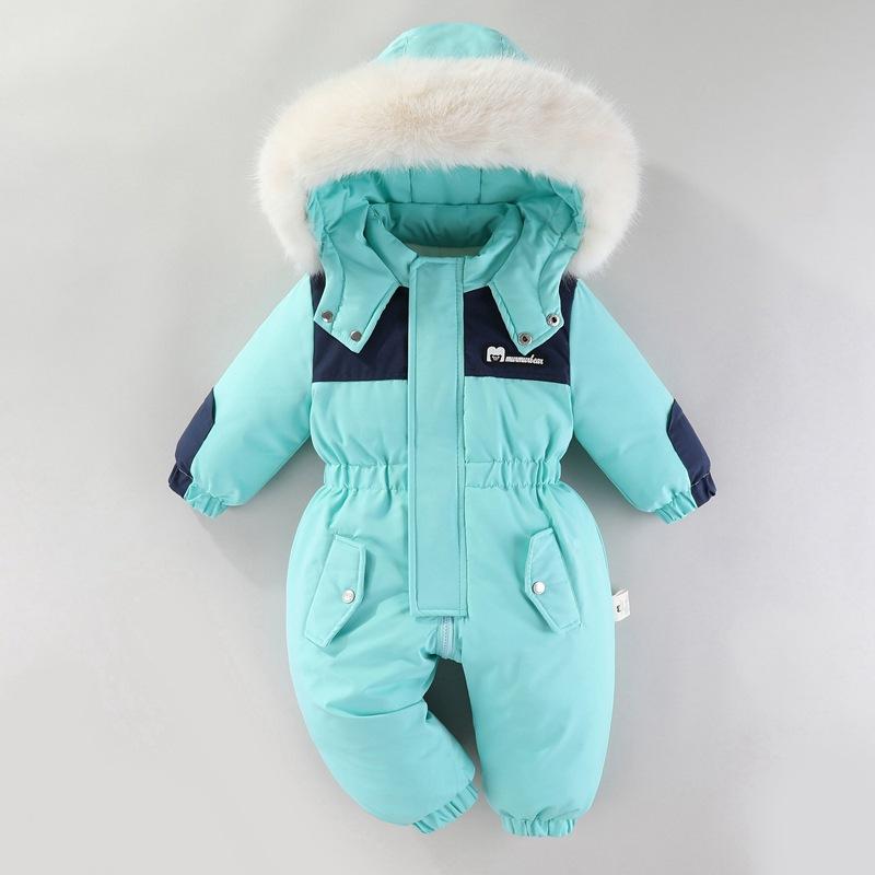 -30 Grad Winter Baby Skianzug Jumpsuit Oberbekleidung Anzüge für Kleinkinder Baby Skianzug Dicker Baby Jumpsuit Wasserdicht Mit Kapuze für Mädchen Jungen 90cm grün