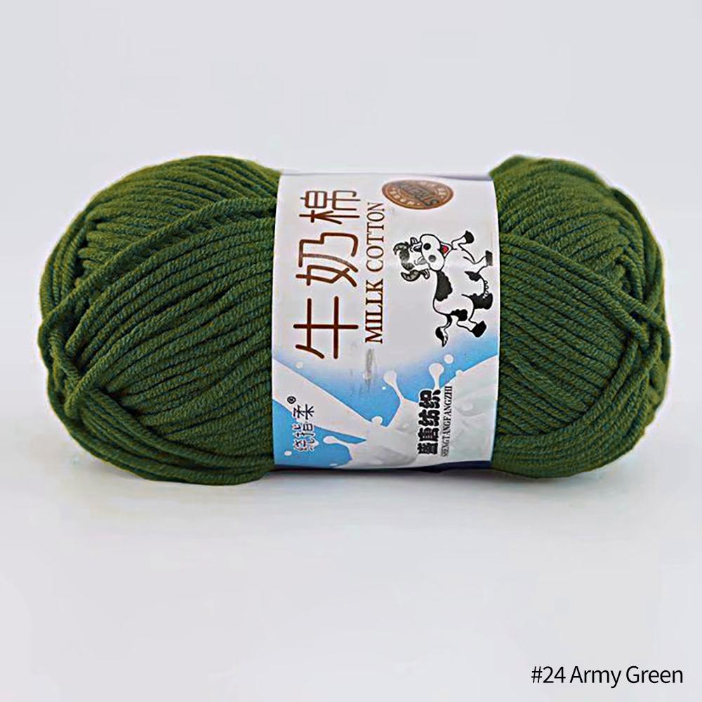 FEIJIEAST 50 g/Rolle Milch-Baumwollgarn, 5-lagig, Handstrickgarn, weich, warm, DIY-Baumwollfäden, Babywolle zum Handstricken, Häkelgarn armee grüne