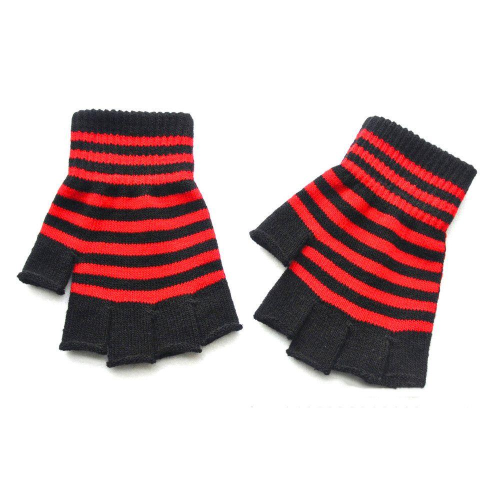 Gestreifte fingerlose Handschuhe in Unisex-Einheitsgröße, Gothic-Strickhandschuhe, fingerlose Handschuhe, warme, elastische, bequeme Handschuhe rot