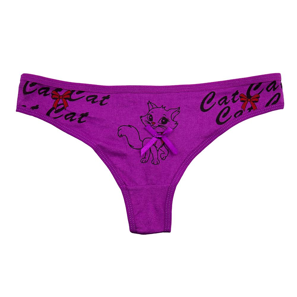 Sexy Damen G-Strings süße Katze Print Tanga Höschen Baumwolle Frauen Höschen Unterwäsche Damen Unterhosen M violett