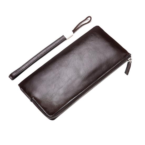 Deabolar Herren-Geldbörse, Karten- und Handyhalter, Clutch-Geldbörse, einfarbig, langes Kunstleder kaffeebraun