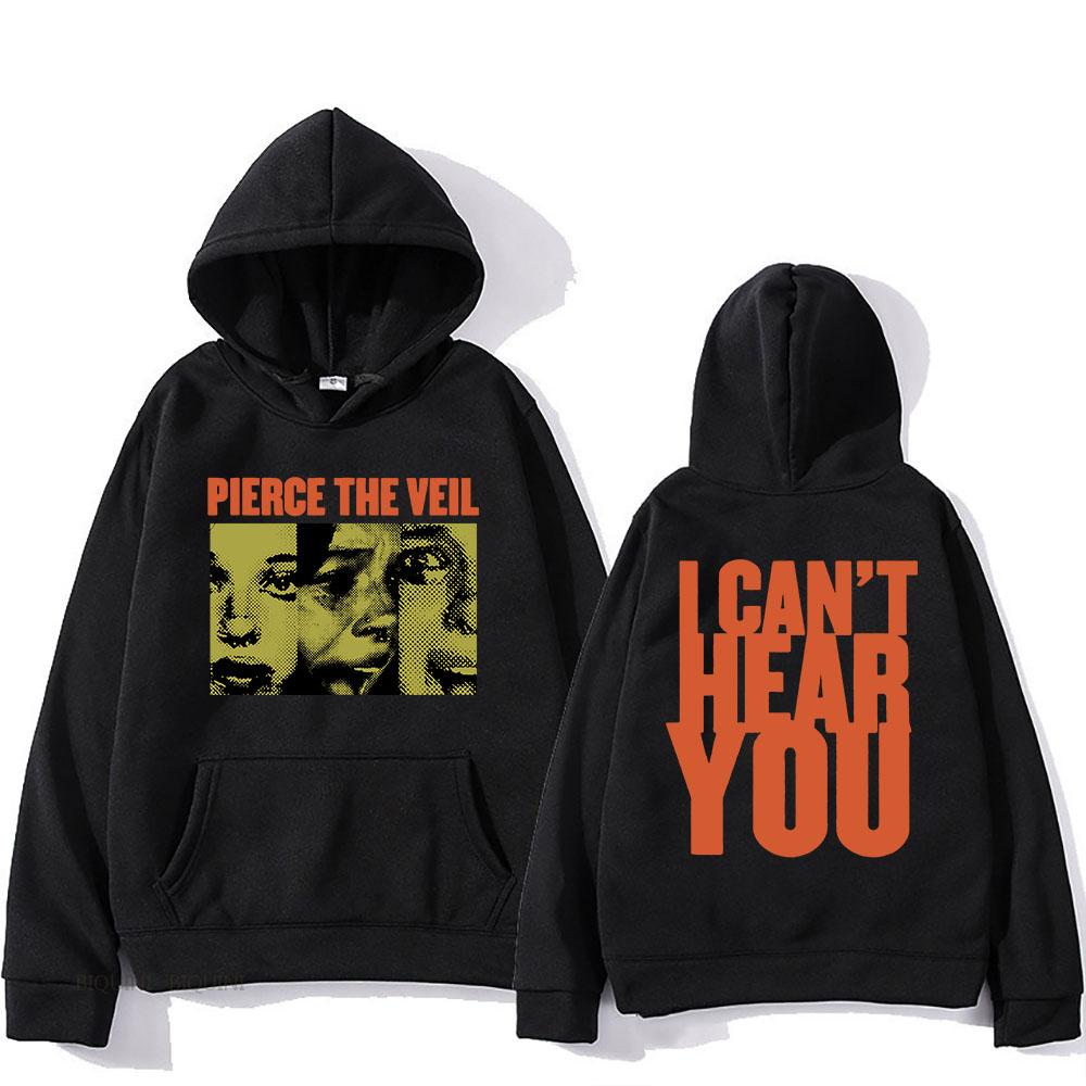 Streetwear Unisex Pierce The Veil Rockband Hoodies Ich kann dich nicht hören Welttournee Streetwear Harajuku Hip Hop Unisex Mode Oversized Y2k Pullover L black