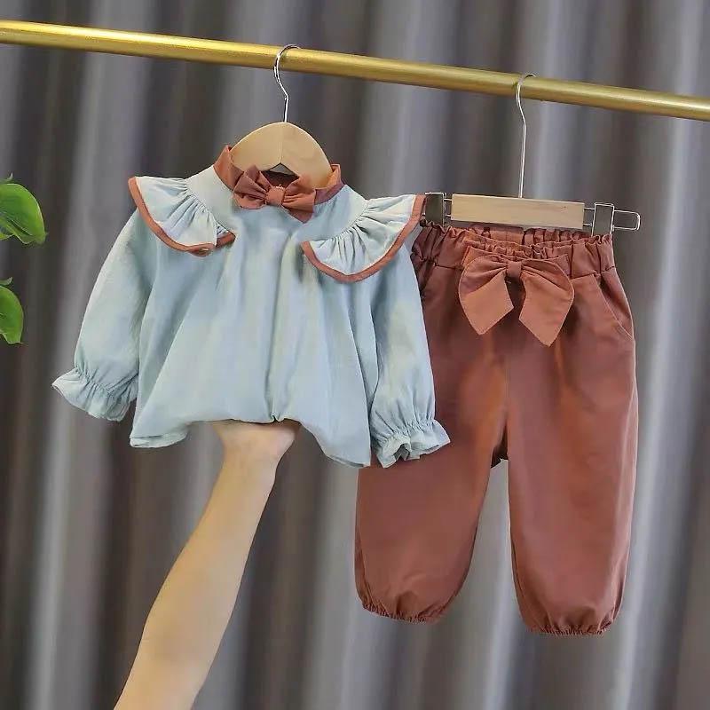 Kinderkleidung Mädchen Frühling und Herbst Kleidung Anzug Hemd Baby Mädchen Niedlich Frühling Kleines Mädchen Langarm Pullover Zweiteilig 80