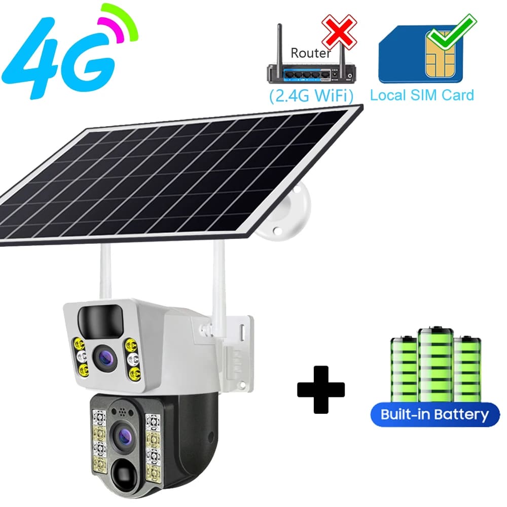2024 neue Solarkamera 4G SIM-Karte/WLAN-Überwachung im Freien 4K 8MP HD 360 Wireless Low Power Batterie CCTV-Sicherheitsschutz IP-Kameras 4G Camera