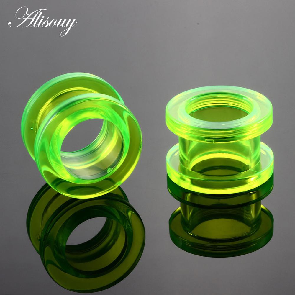 1 paar/los Acryl Ohr Flesh Tunnel Doppel Ausgestelltes Hohl Schraube Fit Ohr Bahre Plugs Messgeräte Körper Piercing Schmuck Schwarz 4mm grün