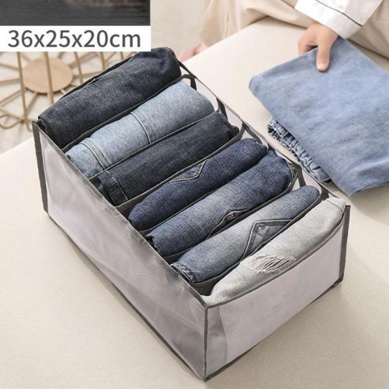 1PC Schrank Kleidung Hosen Fach Lagerung Box T-shirt Jeans Schublade Teiler Stapeln Unterwäsche Finisher Kleiderschrank Box 36*25*20CM 7 grid graue