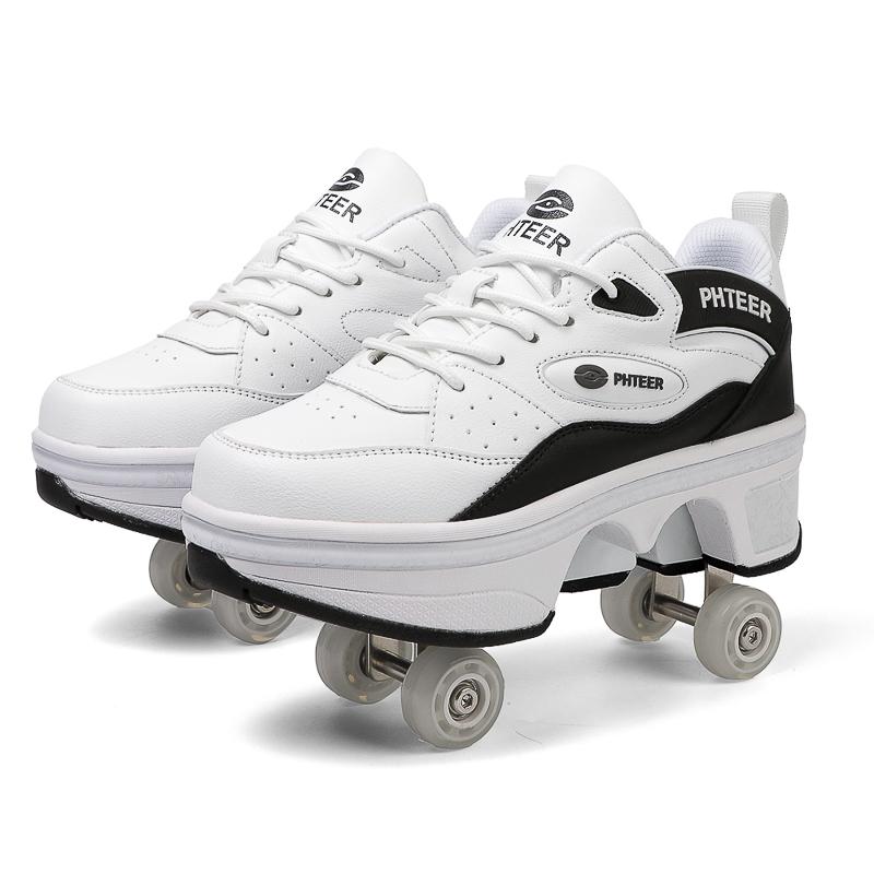 Kinder-Rollschuhe mit Doppelrollen, für Jungen und Mädchen, Rollschuhe, Deformationsschuhe, Rollschuhschuhe 37 weiß/schwarz