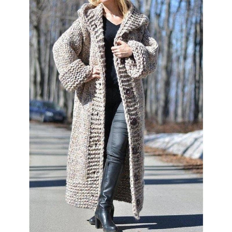 Frauen Stricken Langarm Warm Mit Kapuze Dicke Strickjacke Mantel Winter Mode Plus Größe Gestrickte Pullover Damen Langen Mantel Mantel Outwear XXXXL black